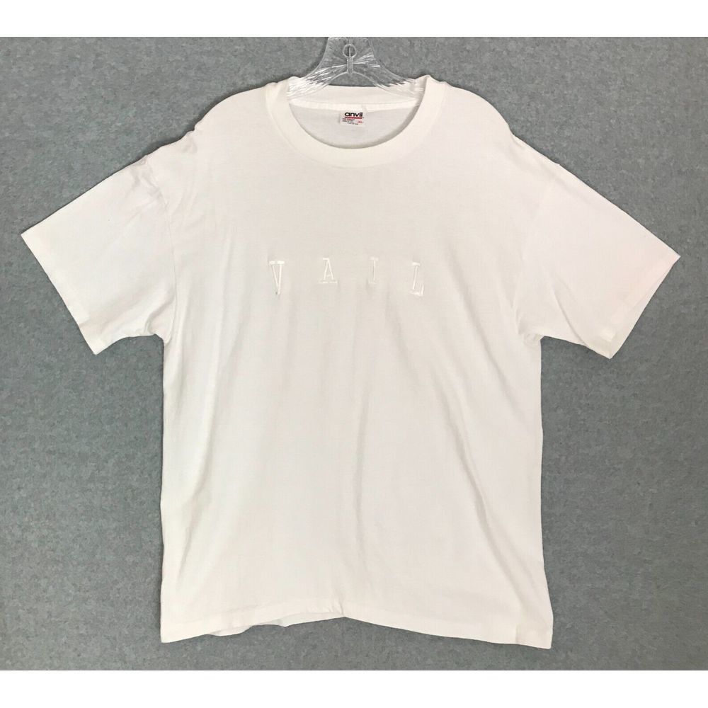 Vail Colorado Shirt Mens XL Embroidered White Spellout Logo Snow‎ Ski White Tee